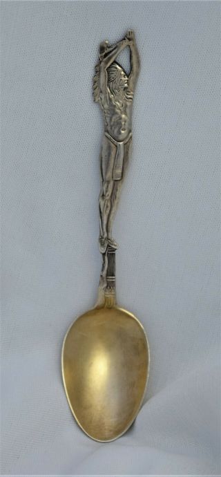 Vtg Standing Indian Chief Native American Handle Sterling Silver Souvenir Spoon