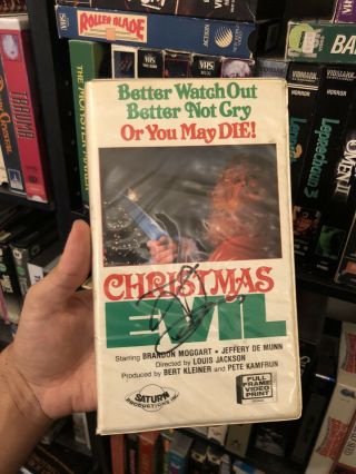 Christmas Evil Vhs Rare Clamshell Signed Horror Slasher Saturn Htf Video