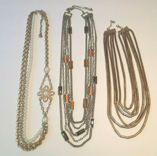Vintage Lia Sophia Big Chain Necklace With Pearl Beads,  And 2 More