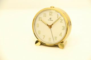 Vintage Cyma Alarm Table Clock Mechanic 11 Jewels Swiss Made Rare Collectible