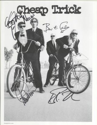 Rare Trick B&w 8x10 Photo Signed By All 4 Originals Bun E Rick Tom Robin