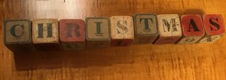 9 Antique Children’s Toy Wooden Blocks Alphabet &numbers Spell Christmas 4 Sided
