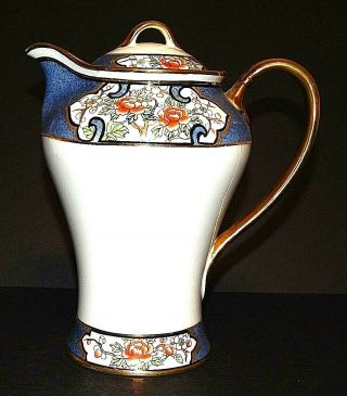 Antique Nippon Hand Painted Chocolate Coffee Pot Blue & Gold Flowers Tea