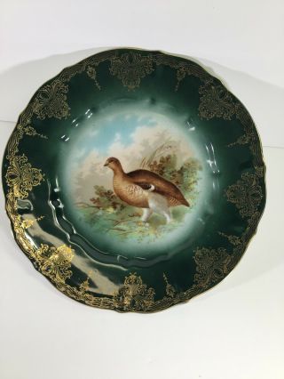 Antique Porcelain 11 - 1/2 " Quail Plate Ct Germany Carl Tielsch 24k Gold