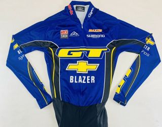 Azonic Gt Chevy Blazer Full Body Cycling Suit Blue Black Yellow Zipper L Rare