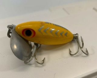 Vintage Fred Arbogast Jitterbug Metal Lip Yellow Fishing Lure 2 - 3/4 " Body
