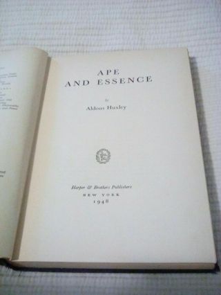Rare 1st Edition Of Ape And Essence By Aldous Huxley Book
