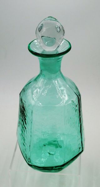 Vintage Blenko Hand Blown Glass Decanter - 8132 - Facet Line - Antique Green