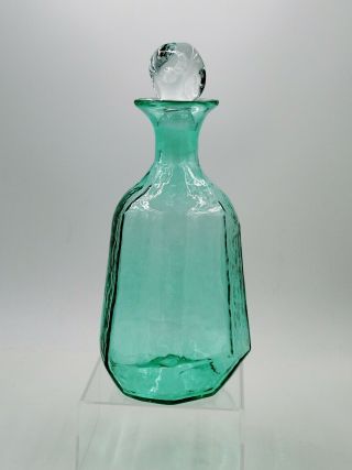 Vintage Blenko Hand Blown Glass Decanter - 8132 - Facet Line - Antique Green 2
