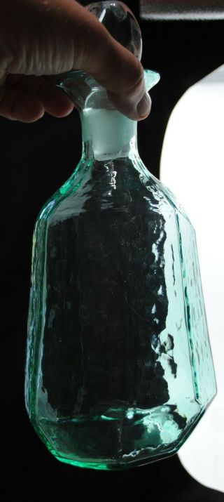 Vintage Blenko Hand Blown Glass Decanter - 8132 - Facet Line - Antique Green 3