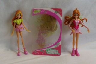 Winx Club Mattel Magical Mini Flora 3 1/4 " Figure Rare Htf 2 Figures & Card