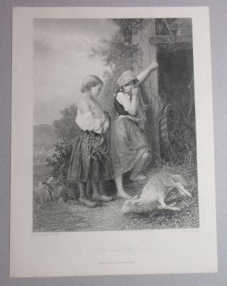 Girls Mourning Dead Lamb Sheep Antique Art Print Engraving 1888
