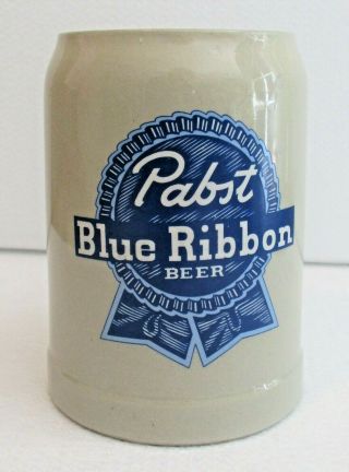 Vintage Pabst Blue Ribbon Beer Mug Pottery Stoneware Mug Stein.  5l West Germany