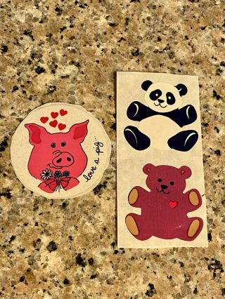 Rare Vintage Sandylion Large Bear Stickers Panda Purple Bear W/heart Love A Pig