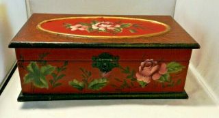 Vintage Wooden Chest Trunk Storage Box - Velvet Lined - Hand Painted Flowers