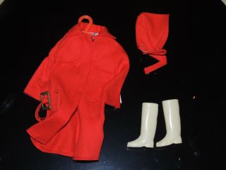 Vintage Barbie Clothes Doll Outfit Red For Rain 3409