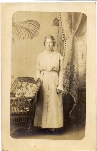 Lovely Young Edwardian Fashion Woman Girl Antique 1910s Rppc Real Photo Postcard