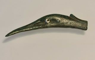 Extremely Rare Ancient Roman Bronze Fragment With Heron Head