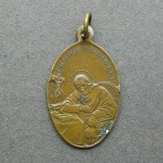 French Religious Antique Brass Pendant St Alphonse De Liguori Medal By L.  Penin