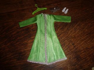 Vintage Barbie Sized Clone Lime Green Dress White Shoes Silver Purse Outfit Cute