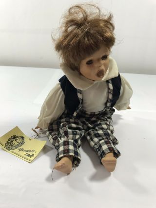 Porcelain Doll By Premiere Dolls Collectible Doll Black White Plaid Pants Outfit