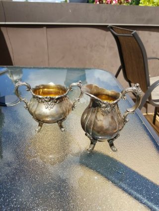 Baroque By Wallace Silver Plate Sugar Bowl And Creamer Set Vintage