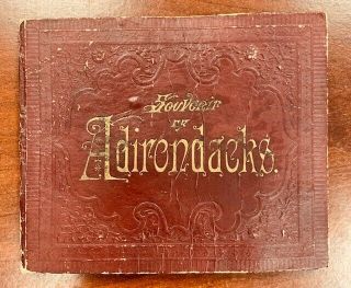 Rare Vintage Antique Souvenir Of Adirondacks Embossed Leather Photo Book