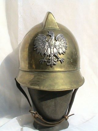 Very Old Xix Century Brass Helmet With Polish State Eagle - Rare -