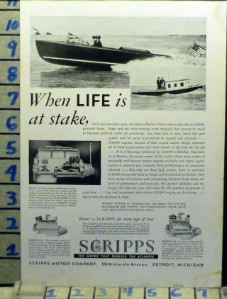 1936 Scripps Engine Motor Boat Detroit Harbor Police Nautical Be02