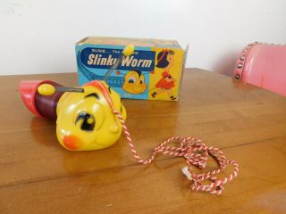 1955 James Vintage Susie Lovable Slinky Worm Pull Toy No.  250 Paoli Acts Alive