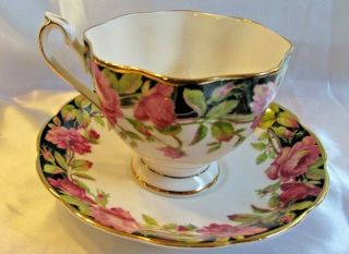 Vintage Queen Anne Black Magic Gilt Tea Cup & Saucer Bone China