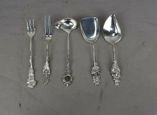 Vtg 5 Pc Reed & Barton Silver Plate Floral Series Serving Utensils
