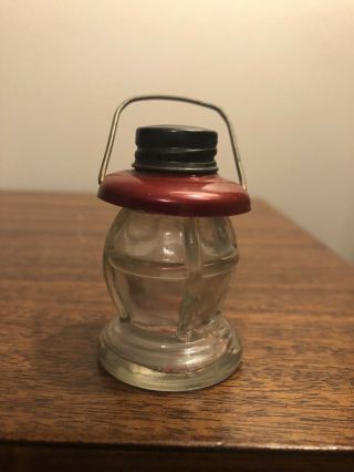 Antique 1920’s Molded Glass Tin Railroad Lantern Container 3.  5” Cute Rare