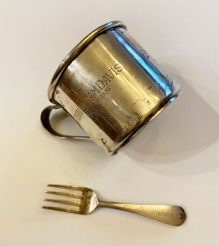 Vintage Sterling Silver Baby Cup Monogrammed 74g And Fork 16g