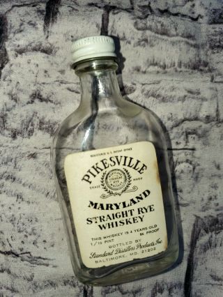 Antique Rare Pikesville Maryland Rye Whisky Bottle Miniature 1/10 Pint Empty