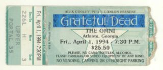 Rare Grateful Dead 4/1/94 Atlanta Ga The Omni Mail Order Ticket Stub
