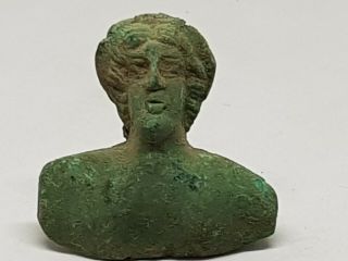 A Perfect Ancient Roman Bronze Bust Head 69,  5 Gr 55 Mm
