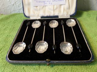A Good Cased Set Of Six Solid Silver Coffee Bean Spoons Shell Design