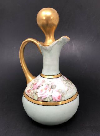 Hand Painted Vienna Austria Porcelain Cruet W/ Gold Stopper Signed dated 1906 2