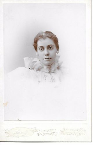 Antique Cabinet Card Photo Big Eyes Lady High Ruffle Collar Lansil Bangor Me