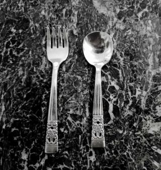 Vintage Silver Plate Flatware Baby / Toddler Spoon Fork Coronation Pattern