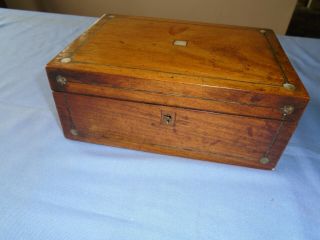 Antique Mahogany Wood Inlaid Mother Of Pearl Sewing Box Jewellery Box,  Tray