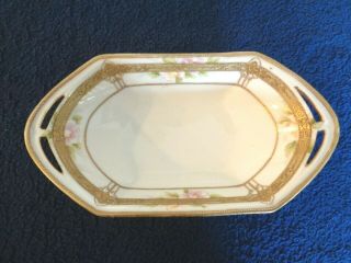 Antique Vintage Nippon Porcelain Trinket Dish Hand Painted,  Gold Beaded Trim