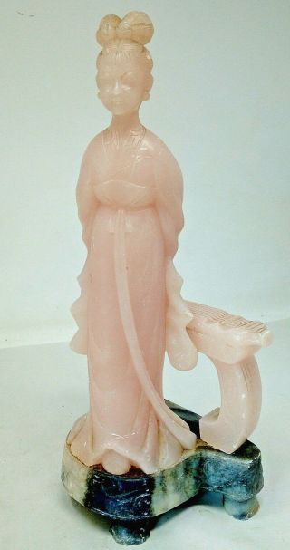 Vintage Chinese Pink Soapstone Figure Of A Guanyin 30cm 12 "