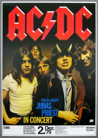 Ac/dc,  Judas Priest - Rare 1979 Highway To Hell Concert Poster