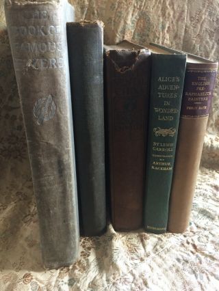 5 Antique Old Books Alice’ Adventures In Wonderland Continental China Plant Form