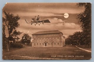 Northampton Ma Smith College Early Aviation Antique Postcard Collage Montage