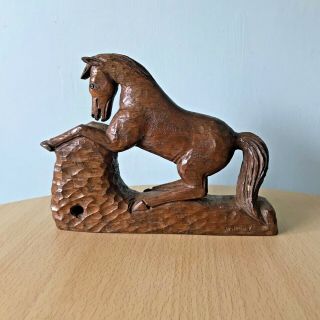 Antique/vintage Oak Carved Figure Of A Horse Signed G.  Huby