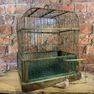 Vintage Decorative Genykage Bird Cage With Bird Glass Brass ?