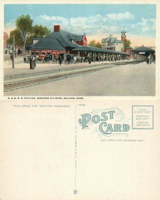Malden Ma B.  & M.  Railway Station Antique Postcard Railroad Depot